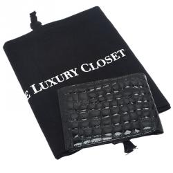 Prada Black Crocodile Embossed Patent Bi-Fold Wallet