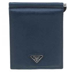 Prada Blue Leather Bi-Fold Wallet