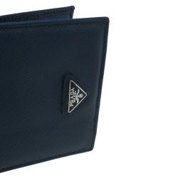 Prada Blue Leather Bi-Fold Wallet