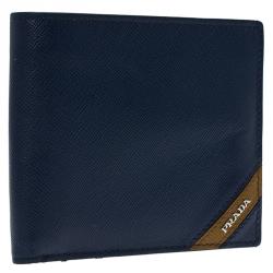 Prada Blue Saffiano Leather Bi Fold Wallet