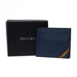 Prada Blue Saffiano Leather Bi Fold Wallet