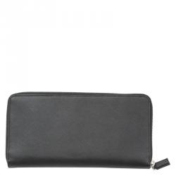 Prada Black Saffiano Leather Travel Zip Around Wallet
