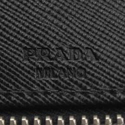 Prada Black Saffiano Leather Travel Zip Around Wallet