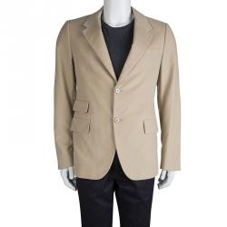 Prada Beige Velvet Notched Collar Regular Fit Blazer L