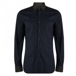 Prada Navy Blue Contrast Collar Button Front Shirt XL