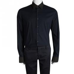 Prada Navy Blue Contrast Collar Button Front Shirt XL