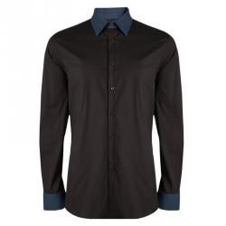 Prada Brown Contrast Collar and Cuff  Long Sleeve Shirt XL