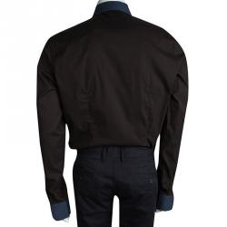 Prada Brown Contrast Collar and Cuff  Long Sleeve Shirt XL