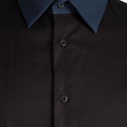Prada Brown Contrast Collar and Cuff  Long Sleeve Shirt XL