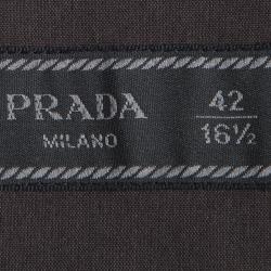 Prada Brown Contrast Collar and Cuff  Long Sleeve Shirt XL