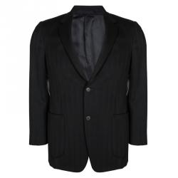 Prada Black Herringbone Self Striped Regular Fit Blazer L