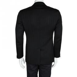 Prada Black Herringbone Self Striped Regular Fit Blazer L