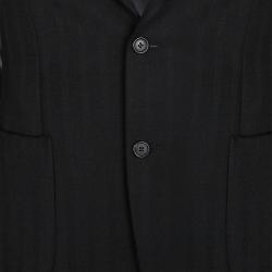 Prada Black Herringbone Self Striped Regular Fit Blazer L