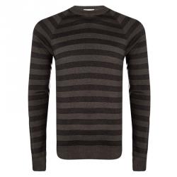 Prada Brown Striped Wool Crew Neck Sweater L