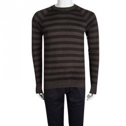 Prada Brown Striped Wool Crew Neck Sweater L