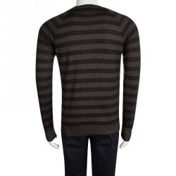Prada Brown Striped Wool Crew Neck Sweater L