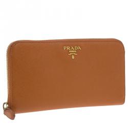 مملوكة مسبقًا Prada Orange Saffiano Metal Oro Side-Zip Wallet