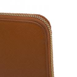 مملوكة مسبقًا Prada Orange Saffiano Metal Oro Side-Zip Wallet
