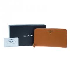 مملوكة مسبقًا Prada Orange Saffiano Metal Oro Side-Zip Wallet