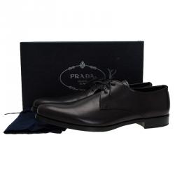 مملوكة مسبقًا حذاء أوكسفورد برادا جلد أسود برباط مقاس 45