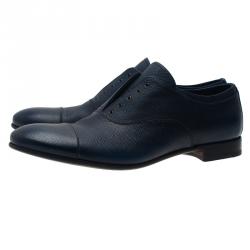 Prada Navy Blue Saffiano Laceless Oxfords Size 44