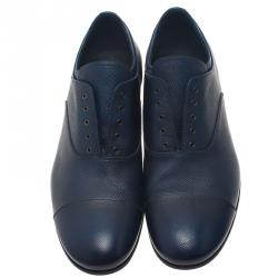 Prada Navy Blue Saffiano Laceless Oxfords Size 44