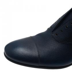 Prada Navy Blue Saffiano Laceless Oxfords Size 44