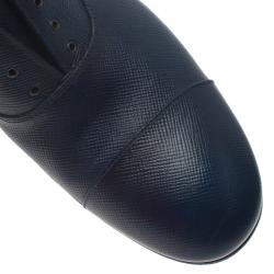 Prada Navy Blue Saffiano Laceless Oxfords Size 44