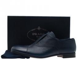 Prada Navy Blue Saffiano Laceless Oxfords Size 44