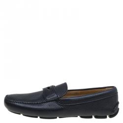Pre Owned Prada Oxford Blue Leather Penny Loafers Size 44