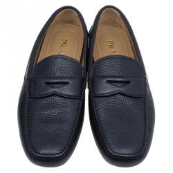 Pre Owned Prada Oxford Blue Leather Penny Loafers Size 44