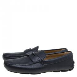 Pre Owned Prada Oxford Blue Leather Penny Loafers Size 44