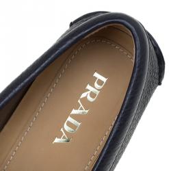 Pre Owned Prada Oxford Blue Leather Penny Loafers Size 44