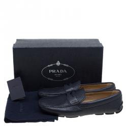 Pre Owned Prada Oxford Blue Leather Penny Loafers Size 44