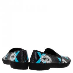 Prada Black Printed  Leather Runway Slip On Sneakers Size 44.5