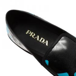 Prada Black Printed  Leather Runway Slip On Sneakers Size 44.5