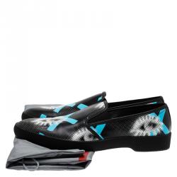 Prada Black Printed  Leather Runway Slip On Sneakers Size 44.5