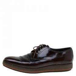 Prada Brown Leather Spazzolato Wedge Bluchers Size 42.5
