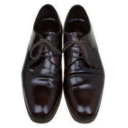 Prada Brown Leather Spazzolato Wedge Bluchers Size 42.5