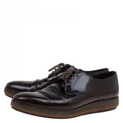 Prada Brown Leather Spazzolato Wedge Bluchers Size 42.5