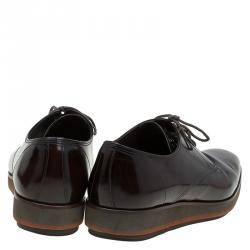 Prada Brown Leather Spazzolato Wedge Bluchers Size 42.5