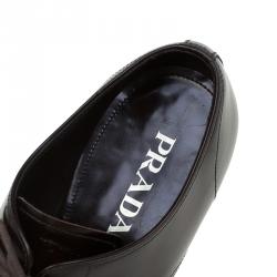 Prada Brown Leather Spazzolato Wedge Bluchers Size 42.5
