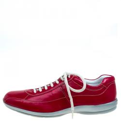 Prada Red Glazed Leather Sneakers Size 42