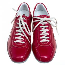 Prada Red Glazed Leather Sneakers Size 42