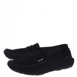 Prada Black Suede Penny Loafers Size 43