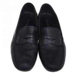 Pre Owned Prada Black Leather Penny Loafers Size 43
