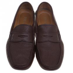 Pre Owned Prada Brown Leather Penny Driving Loafers Size 43