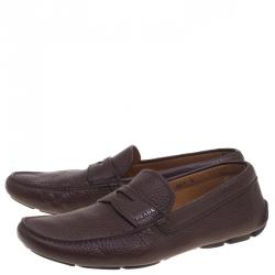 Pre Owned Prada Brown Leather Penny Driving Loafers Size 43
