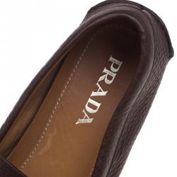 Pre Owned Prada Brown Leather Penny Driving Loafers Size 43
