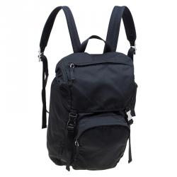 Prada Black Nylon Double Buckle Backpack